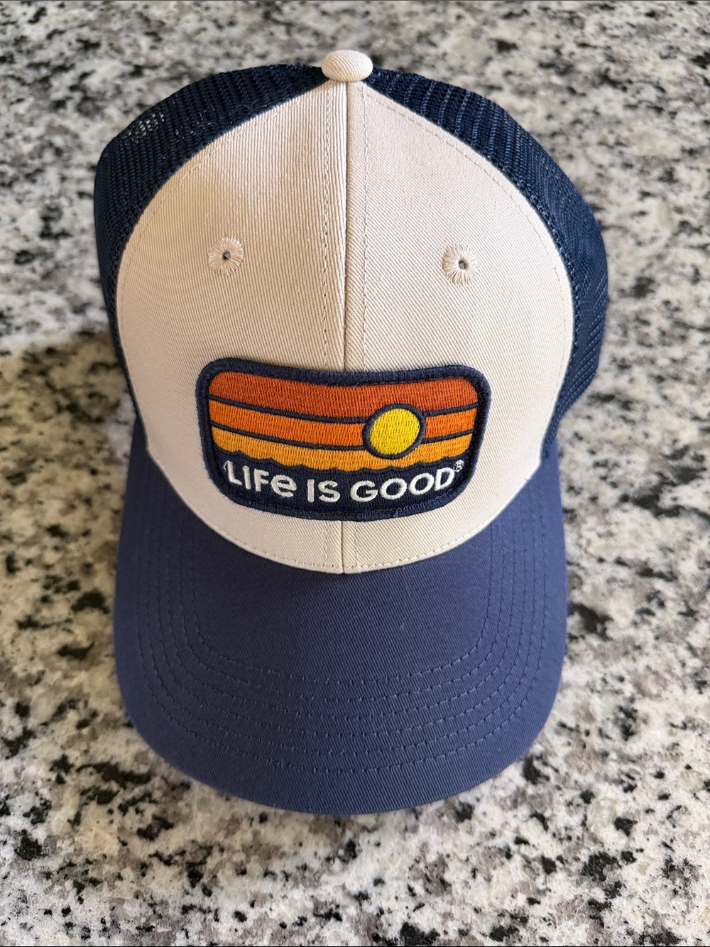 Life Is Good Navy, Cream & Orange Sunset Trucker Hat